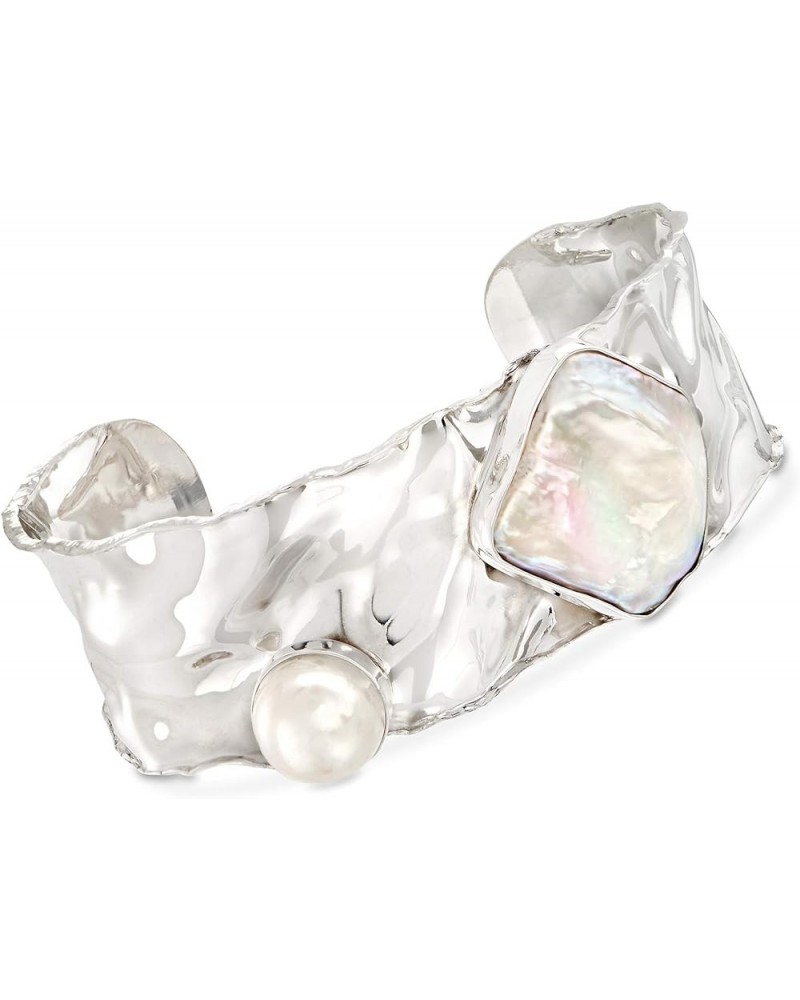 Bezel-Set Cultured Baroque and Button Pearl Cuff Bracelet in Sterling Silver 8.5 Inches $86.58 Bracelets