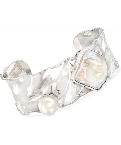 Bezel-Set Cultured Baroque and Button Pearl Cuff Bracelet in Sterling Silver 8.5 Inches $86.58 Bracelets