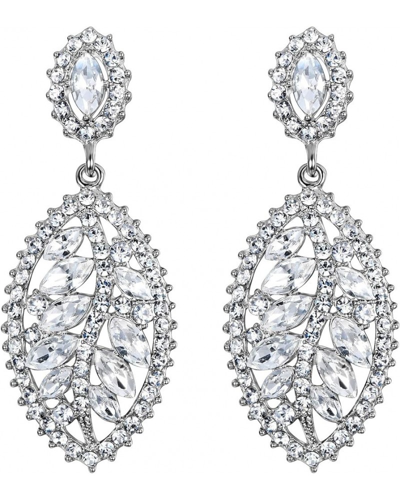 Women's Marquise Crystal Leaf Drop Shaped Charming Bride Bridesmaid Pierced Dangle Earrings Clear Silver-Tone $11.65 Earrings