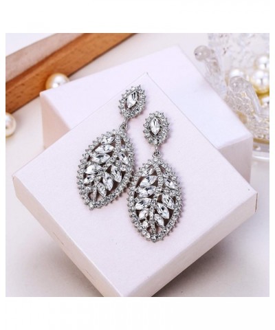 Women's Marquise Crystal Leaf Drop Shaped Charming Bride Bridesmaid Pierced Dangle Earrings Clear Silver-Tone $11.65 Earrings