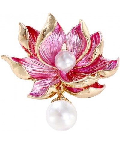 Pink Lotus Flower Brooch Pin Enamel Flower with White Pearl Lapel Pin Dainty Pearl Lotus Safty Pin Gift for Women Girls Mothe...