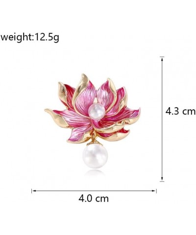 Pink Lotus Flower Brooch Pin Enamel Flower with White Pearl Lapel Pin Dainty Pearl Lotus Safty Pin Gift for Women Girls Mothe...