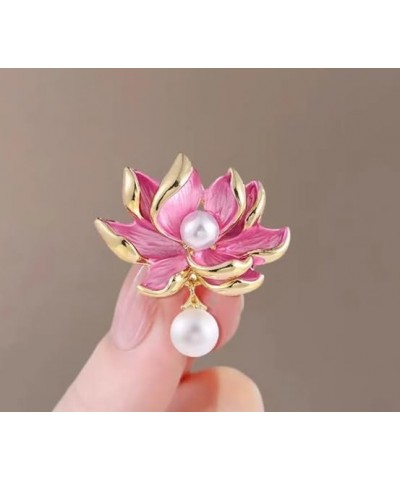 Pink Lotus Flower Brooch Pin Enamel Flower with White Pearl Lapel Pin Dainty Pearl Lotus Safty Pin Gift for Women Girls Mothe...