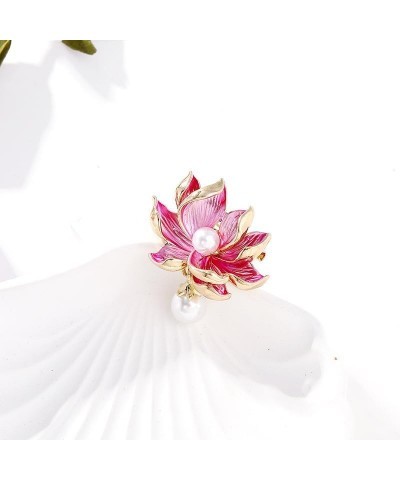 Pink Lotus Flower Brooch Pin Enamel Flower with White Pearl Lapel Pin Dainty Pearl Lotus Safty Pin Gift for Women Girls Mothe...