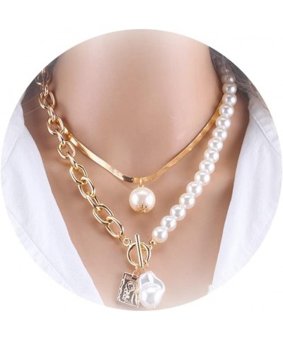 Pearl Chokers Necklace Snake Chain Necklace Baroque Pearl Necklace for Women Multi-Layer Pearl Necklace Fashion Hip Hop Jewel...