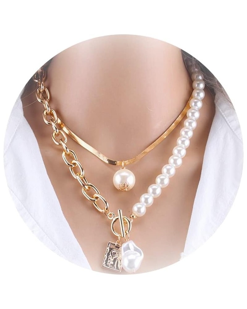 Pearl Chokers Necklace Snake Chain Necklace Baroque Pearl Necklace for Women Multi-Layer Pearl Necklace Fashion Hip Hop Jewel...