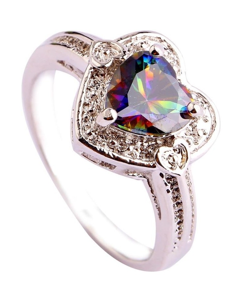 925 Silver Plated Ring Double Heart Rainbow Topaz Romantic Twist Proposal Wedding Engagement Band Ring US8 K_Rainbow $4.63 Ot...