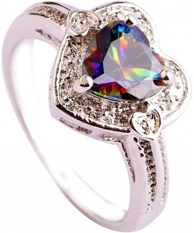 925 Silver Plated Ring Double Heart Rainbow Topaz Romantic Twist Proposal Wedding Engagement Band Ring US8 K_Rainbow $4.63 Ot...