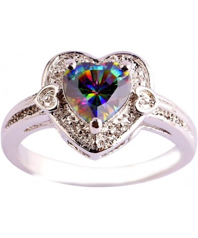 925 Silver Plated Ring Double Heart Rainbow Topaz Romantic Twist Proposal Wedding Engagement Band Ring US8 K_Rainbow $4.63 Ot...