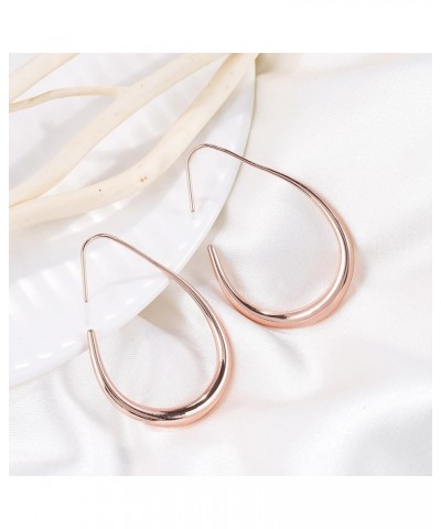 Lightweight Teardrop Hoop Earrings for Women - 14k Gold/White Gold Plated Large Oval Pull Through Hoop Earrings High Polished...