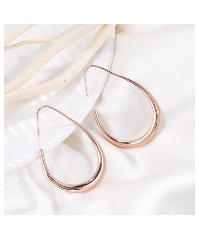 Lightweight Teardrop Hoop Earrings for Women - 14k Gold/White Gold Plated Large Oval Pull Through Hoop Earrings High Polished...