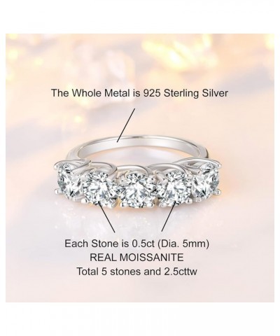 5ct Moissanite Engagement Wedding Ring for Women, 5 Stones 925 Sterling Silver D Color VVS Diamond Promise Ring with Certific...