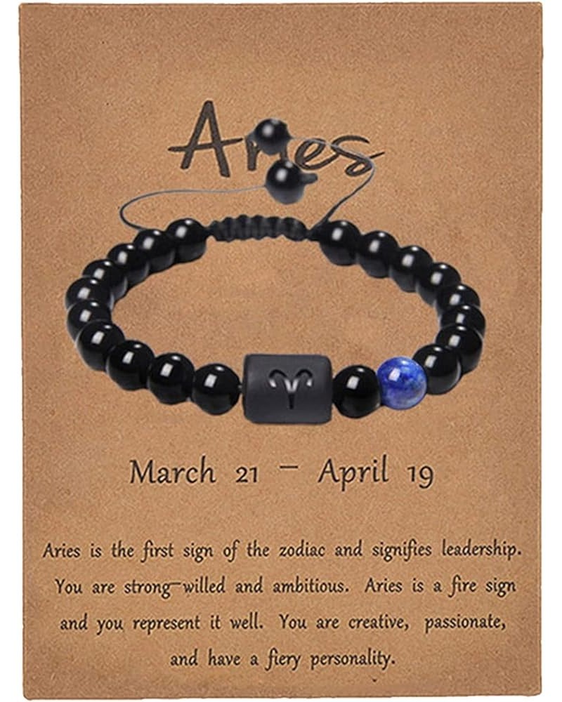 Zodiac Couple Bracelet for Men Black Onyx Natural Stone Bracelets for Women Gifts Men Gifts for Christmas Aries-2pcs $8.09 Br...