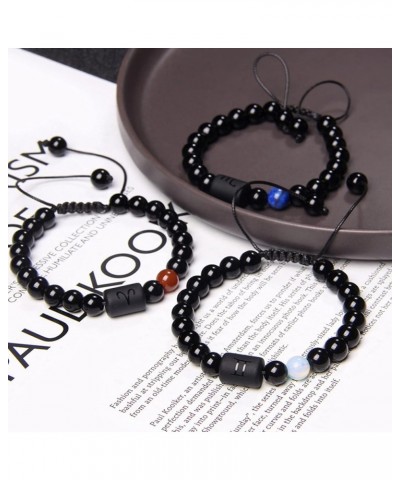 Zodiac Couple Bracelet for Men Black Onyx Natural Stone Bracelets for Women Gifts Men Gifts for Christmas Aries-2pcs $8.09 Br...