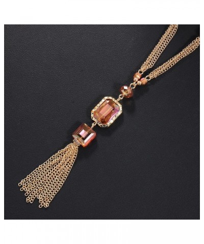 Long Statement Necklace for Women, Crystal Beads Deco Sweater Golden Chain with Tassel, 32 inches Dark Blue $10.07 Necklaces