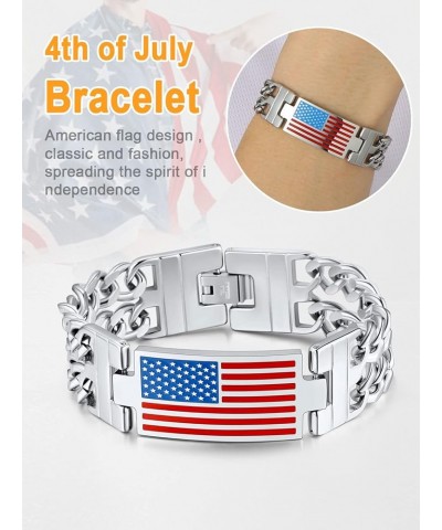 Bracelets for Men American Flag Bracelets 4th of July Jewelry Leather Wristband Stainless Steel/18K Gold Plated/Black Cuban L...