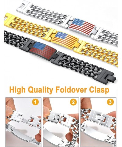 Bracelets for Men American Flag Bracelets 4th of July Jewelry Leather Wristband Stainless Steel/18K Gold Plated/Black Cuban L...