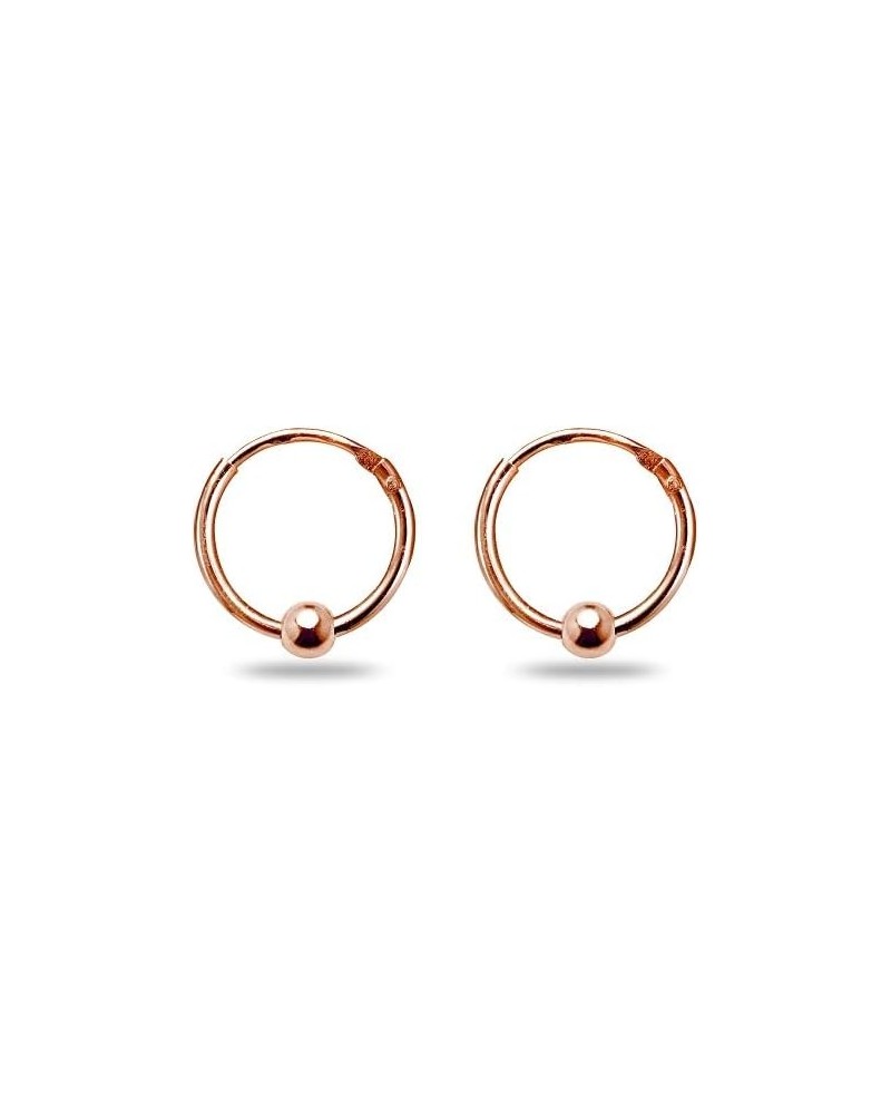 Sterling Silver Ball Bead Small Endless 10mm Thin Round Unisex Hoop Earrings for Men Women Rose Gold Flash $9.34 Earrings