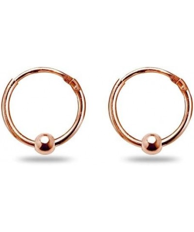 Sterling Silver Ball Bead Small Endless 10mm Thin Round Unisex Hoop Earrings for Men Women Rose Gold Flash $9.34 Earrings