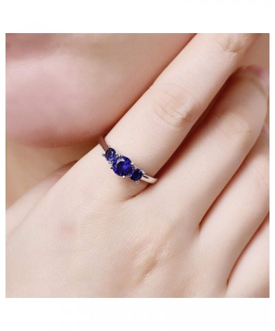 925 Sterling Silver Created Ruby Spinel Filled Heart 3 Stone Promise Ring E-Royal Blue $4.23 Rings