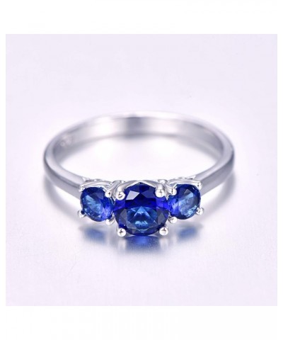 925 Sterling Silver Created Ruby Spinel Filled Heart 3 Stone Promise Ring E-Royal Blue $4.23 Rings