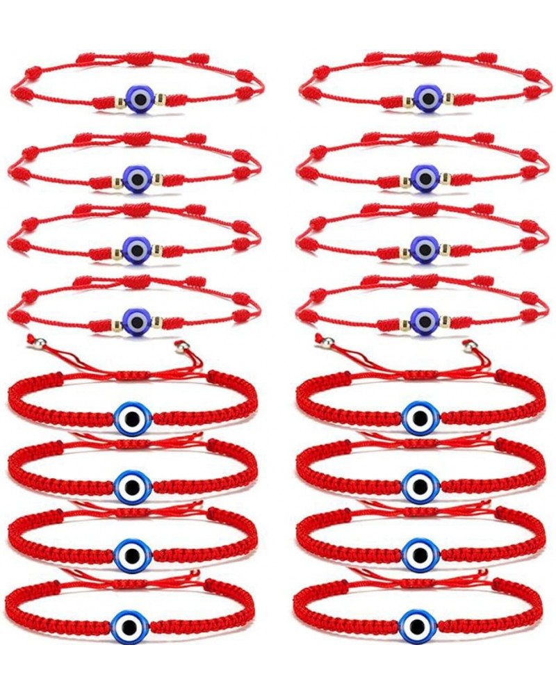 16 Set Evil Eye String Kabbalah Bracelets 7 Knots Bracelets Adjustable Hand-Woven Red Rope Cord Thread Braided Bracelet Prote...