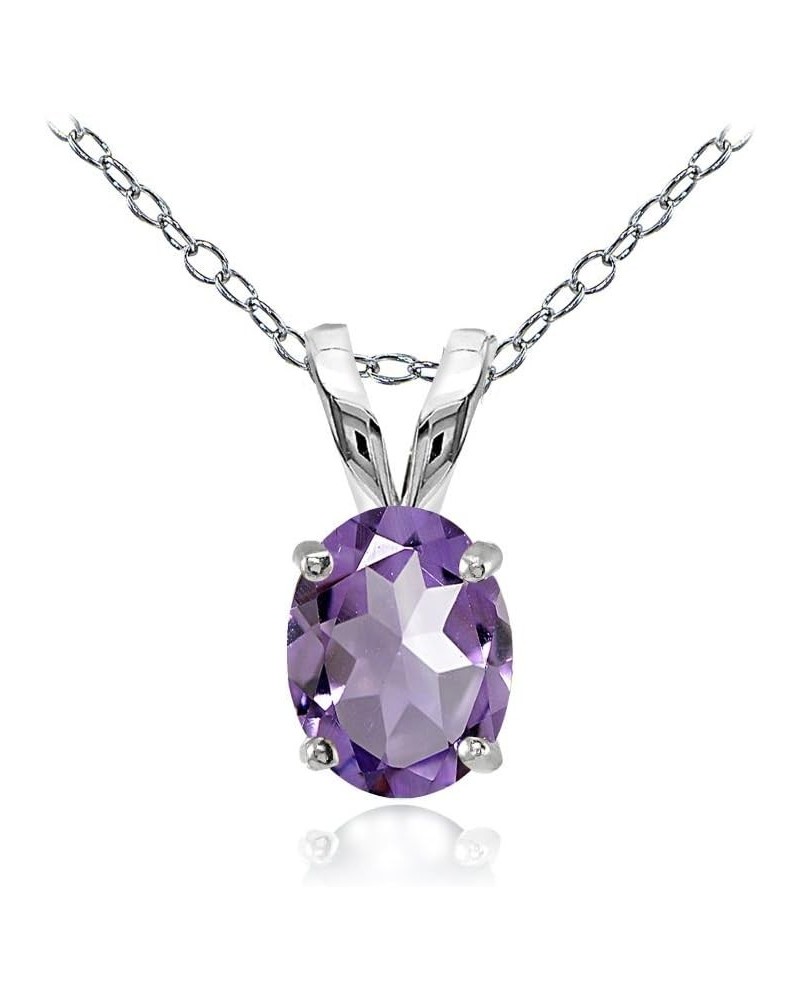 Sterling Silver 8x6mm Oval-cut Genuine, Created or Simulated Birthstone Solitaire Necklace Amethyst $12.71 Necklaces