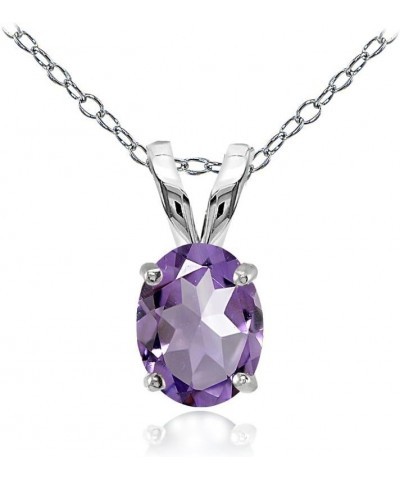 Sterling Silver 8x6mm Oval-cut Genuine, Created or Simulated Birthstone Solitaire Necklace Amethyst $12.71 Necklaces