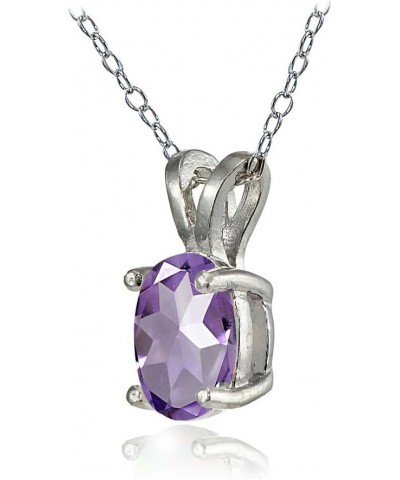 Sterling Silver 8x6mm Oval-cut Genuine, Created or Simulated Birthstone Solitaire Necklace Amethyst $12.71 Necklaces