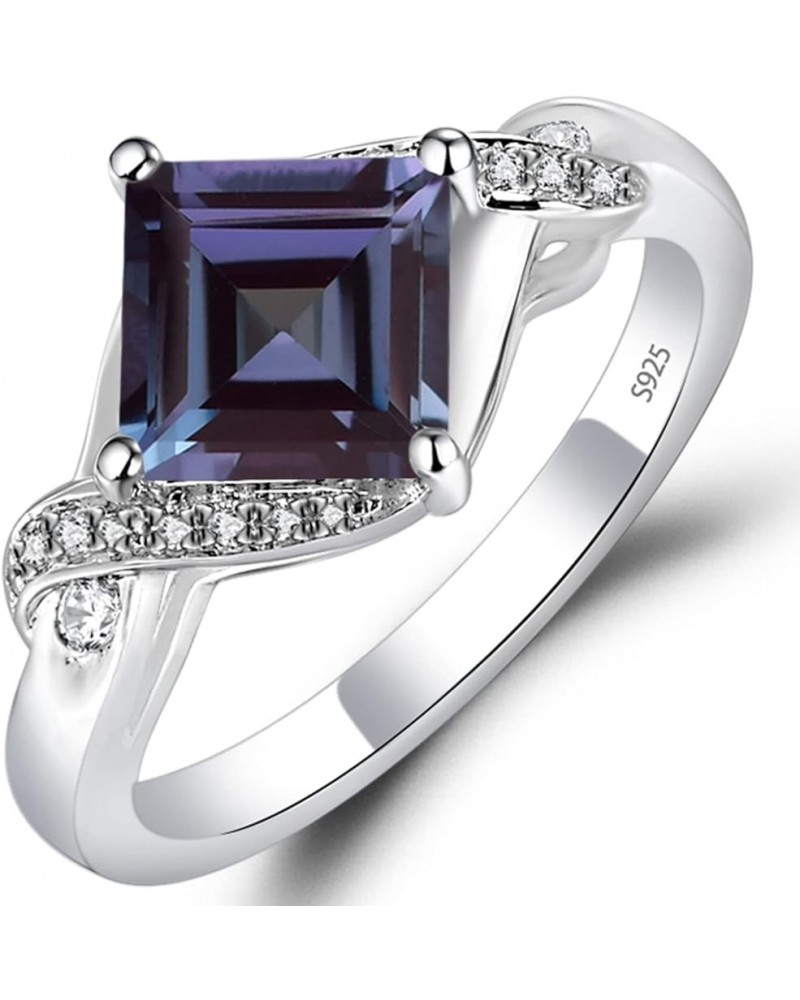 925 Sterling Silver Gemstone Ring Kite Set Square Cut 7X7 MM Engagement Ring for Women Created Alexandrite $66.00 Others