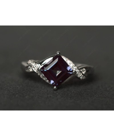 925 Sterling Silver Gemstone Ring Kite Set Square Cut 7X7 MM Engagement Ring for Women Created Alexandrite $66.00 Others