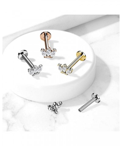 16G Stainless Steel Internally Threaded Triple Marquise CZ Crystal Top Flat Back Lip Cartilage Tragus Stud Silver Tone $8.11 ...