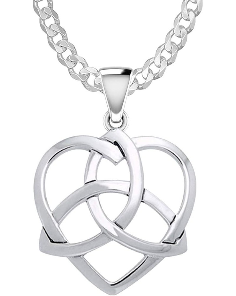 Ladies 925 Sterling Silver Irish Celtic Trinity Knot Heart Pendant Necklace, 18" to 24 24in, 2.3mm Curb Chain $57.12 Necklaces