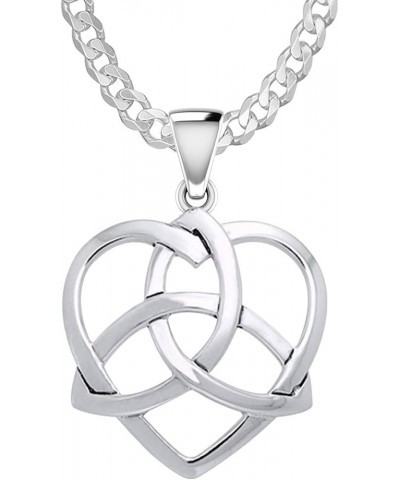 Ladies 925 Sterling Silver Irish Celtic Trinity Knot Heart Pendant Necklace, 18" to 24 24in, 2.3mm Curb Chain $57.12 Necklaces