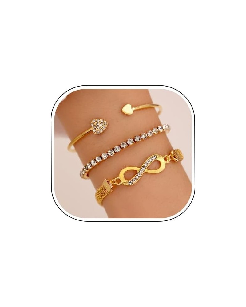 Gold Bracelets for Women Teen Girls Dainty 14K Gold Plated Stackable Bangle Bracelets Set Adjustable Layered Link Chain Brace...