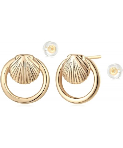 Women Earrings Gold Stud 14K Gold Filled Small Simple Hypoallergenic Summer Beach Everyday Jewelry Clam Shell Sideways Circle...