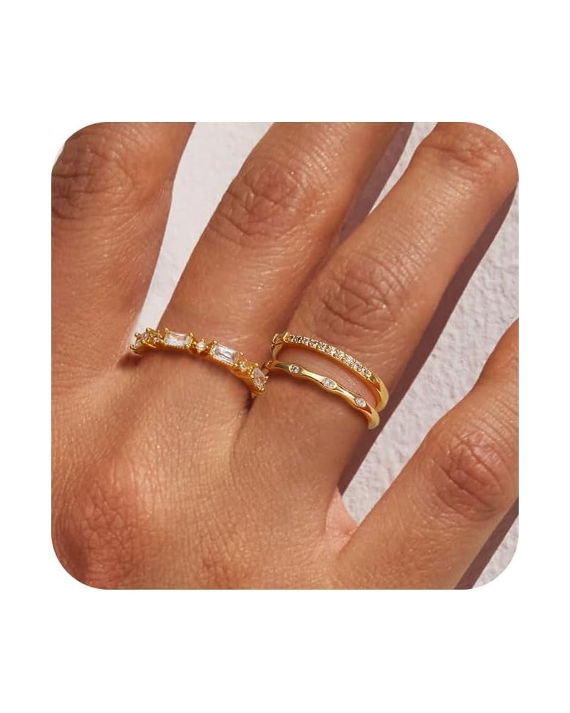 Gold Rings for Women, Dainty Trendy Thin Diamond Stackable Ring Set 14k Gold Plated Cz Finger Non Tarnish Rings for Women Fas...