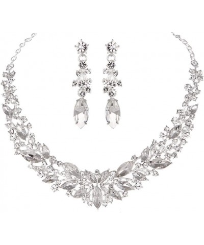 Youfir Austrian Crystal Rhinestone Bridal Wedding Necklace and Earrings Jewelry Sets for Women Silver-Clear $14.00 Jewelry Sets