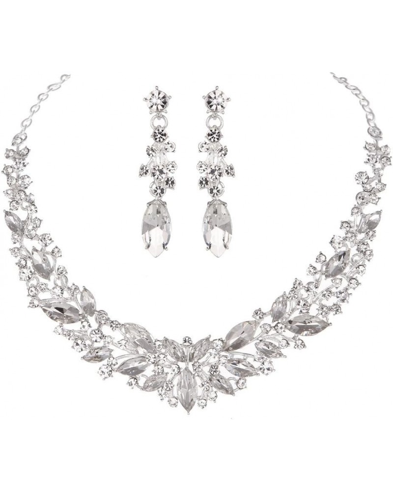 Youfir Austrian Crystal Rhinestone Bridal Wedding Necklace and Earrings Jewelry Sets for Women Silver-Clear $14.00 Jewelry Sets