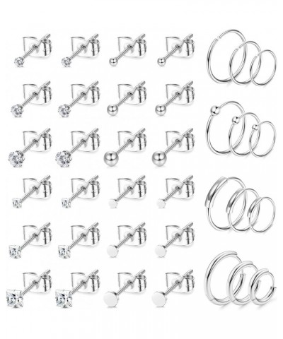 Silver Stud Earring Sets for Multiple Piercing Stainless Steel Stud Earrings Small Tiny Studs Pack silver tone $8.39 Earrings