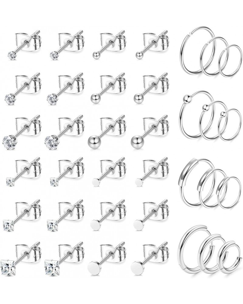 Silver Stud Earring Sets for Multiple Piercing Stainless Steel Stud Earrings Small Tiny Studs Pack silver tone $8.39 Earrings