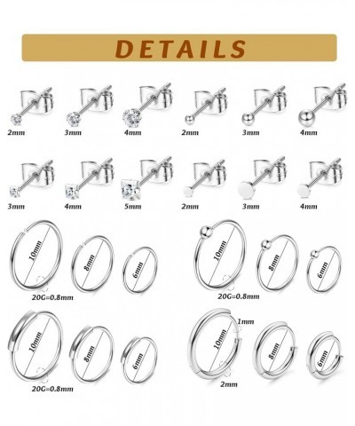 Silver Stud Earring Sets for Multiple Piercing Stainless Steel Stud Earrings Small Tiny Studs Pack silver tone $8.39 Earrings