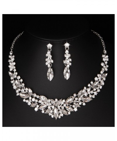 Youfir Austrian Crystal Rhinestone Bridal Wedding Necklace and Earrings Jewelry Sets for Women Silver-Clear $14.00 Jewelry Sets