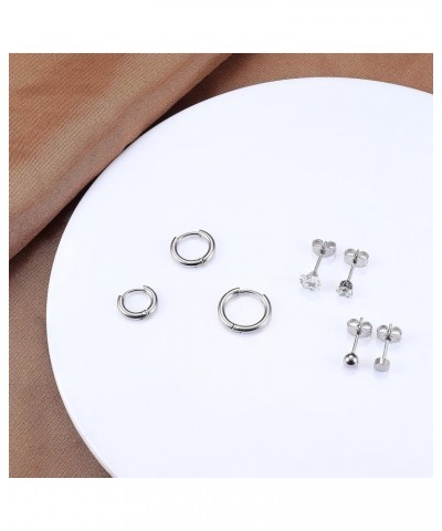 Silver Stud Earring Sets for Multiple Piercing Stainless Steel Stud Earrings Small Tiny Studs Pack silver tone $8.39 Earrings