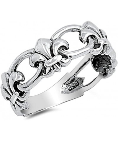 Sterling Silver Women's Fleur De Lis Link Ring Polished 925 Band 6mm Sizes 4-13 $9.76 Rings