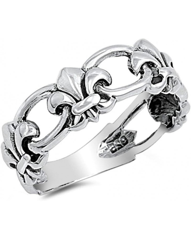 Sterling Silver Women's Fleur De Lis Link Ring Polished 925 Band 6mm Sizes 4-13 $9.76 Rings