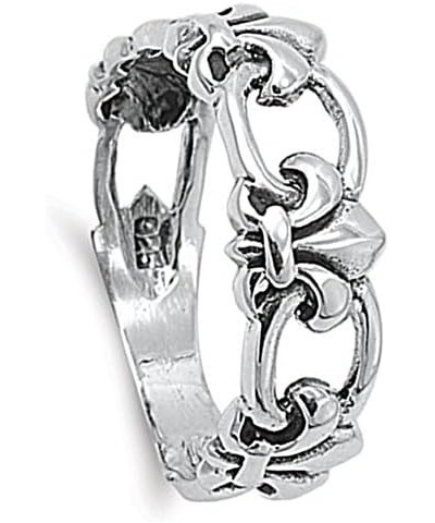 Sterling Silver Women's Fleur De Lis Link Ring Polished 925 Band 6mm Sizes 4-13 $9.76 Rings