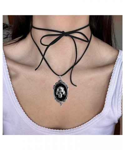 Vintage Gothic Cat/Skull Necklace,Black Cameo Cat Pendant Necklace Earrings Punk Rope Chain Cat Skull Choker Dark Mystic Jewe...