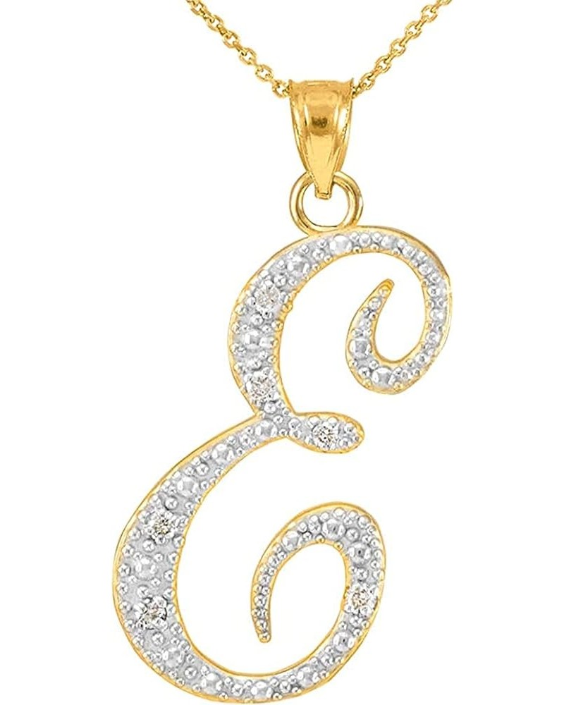 14K Yellow Gold Diamond Accented Dangling Cursive Initial A-Z Charm 4/5" Pendant Necklace (J-K Color, I1-I2 Clarity) - Choice...