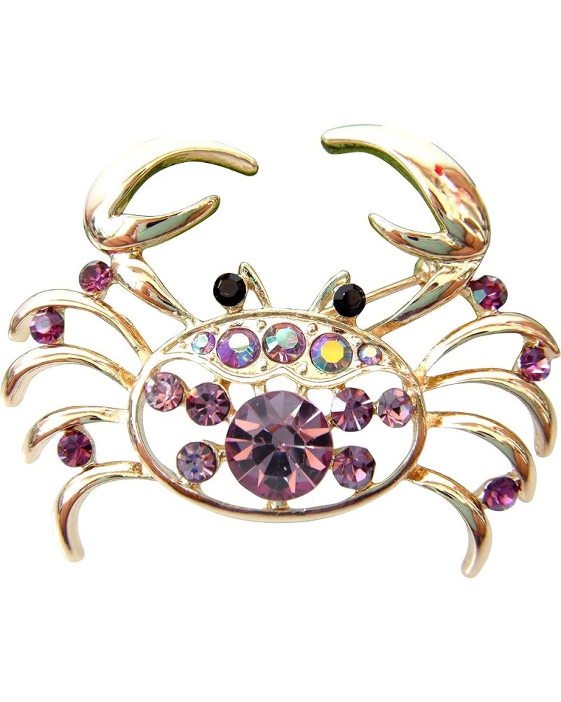 18k Gold Plated Multi-Color Crystal Sea Crab Brooch Pin Purple $9.51 Brooches & Pins